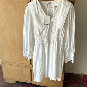 GANNI White Long Sleeve Dress